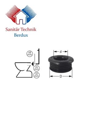 WC-Verbinder, Spülrohr Gummi innen D 48 mm, Rohr d 26-32 mm schwarz NEU