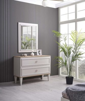 Kommode mit Spiegel Schlafzimmer Konsole Holz Grau Set 2tlg Moderne