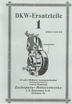 Ersatzteilliste DKW Nr 1mit 1,5 PS Motor, Motorrad
