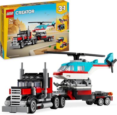LEGO Creator 3in1 Tieflader mit Hubschrauber, Fahrzeuge-Set Helikopter Spielzeug