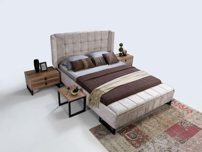 Bett Doppelbett Möbel Einrichtung Schlafzimmer Design Stoff Textil neu