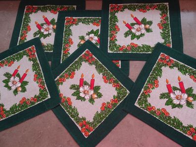 6 alte mini Tischdecken Deckchen Sets Weihnachten Kerzenschein Christrose ca 27x29cm
