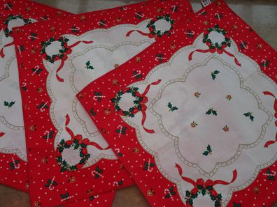 4 alte Tischdecken Deckchen Sets Weihnachten rot-weiß-grün gemustert ca 40x40cm