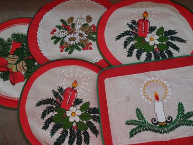 5 alte mini Tischdecken Deckchen Sets Weihnachten Kerzenschein Glocken Baumwolle Jute