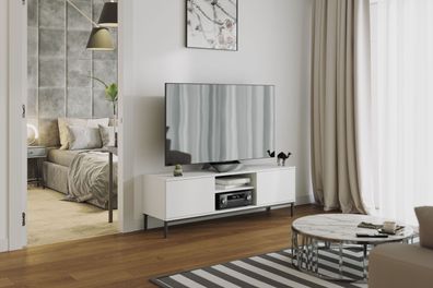 BETTSO RTV Schrank TV-Tisch mit Tür auf Schwarzbeinen CLAW 150 Weiß