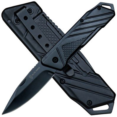 Elite Force Taschenmesser, EF 162, komplett aus Edelstahl, schwarz, mit Gürtelclip