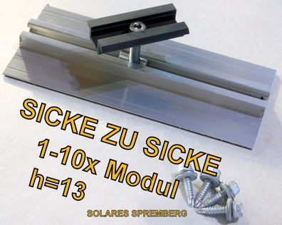 Unterkonstruktion für 1-10x PV-Modul Trapezblechdach Sicke zu Sicke Höhe 13mm