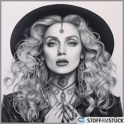 Stoff Kissen Panel Kunstleder Madonna schwarz weiß 45 cm x 45 cm bedruckt