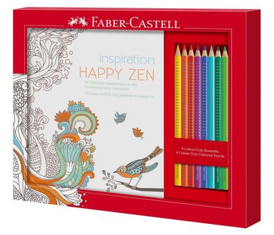 Faber-Castell 201433 - Ausmalset Happy Zen mit 8 Colour GRIP Buntstiften