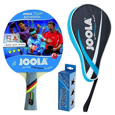 JOOLA Team School Tischtennisschläger + Tischtennishülle Pocket blau + 3 Tischtenn...