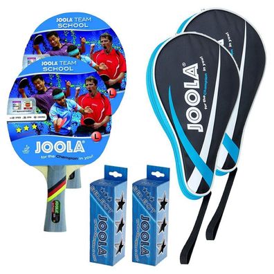 JOOLA 2x Team School Tischtennisschläger + 2x Tischtennishülle Pocket blau + 6 ...