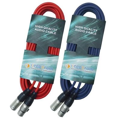 keepdrum DMX Kabel 3m 3-pol XLR 1x Rot 1x Blau
