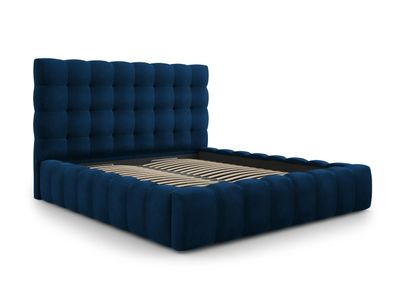 Micadoni Samtstoff Stauraumbett mit Kopfteil Mamaia | Bezug Royal Blue | Beinfar...