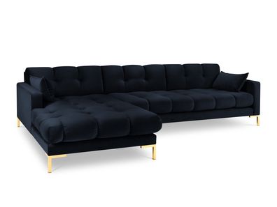 Micadoni 5-Sitzer Samtstoff Ecke links Sofa Mamaia | Bezug Dark Blue | Beinfarbe...