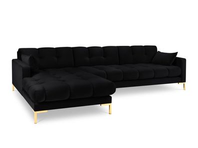 Micadoni 5-Sitzer Samtstoff Ecke links Sofa Mamaia | Bezug Black | Beinfarbe Gol...