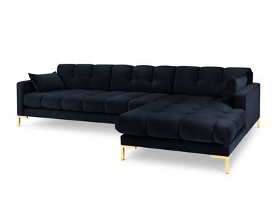 Micadoni 5-Sitzer Samtstoff Ecke rechts Sofa Mamaia | Bezug Dark Blue | Beinfarb...
