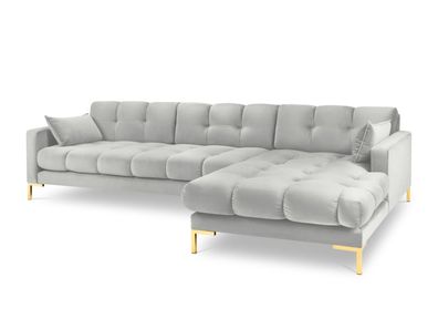 Micadoni 5-Sitzer Samtstoff Ecke rechts Sofa Mamaia | Bezug Silver | Beinfarbe G...