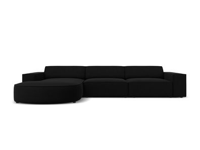 Micadoni 4-Sitzer Samtstoff Ecke links Sofa Jodie | Bezug Black | Beinfarbe Blac...