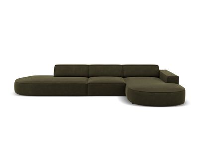 Micadoni 4-Sitzer Samtstoff Ecke rechts Sofa Jodie | Bezug Green | Beinfarbe Bla...