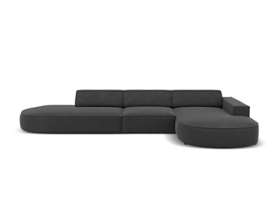 Micadoni 4-Sitzer Samtstoff Ecke rechts Sofa Jodie | Bezug Grey | Beinfarbe Blac...