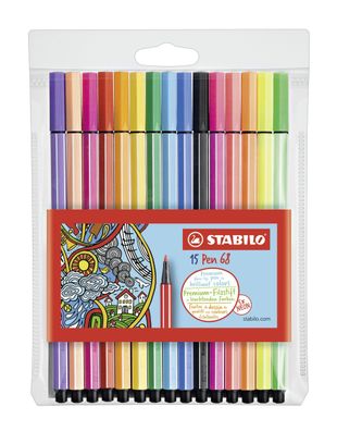 Stabilo® 6815-2 Fasermaler Pen 68 - Kunststoffetui, 15 Farben