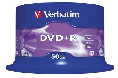 Verbatim 43550 1x50 Verbatim DVD + R 4,7GB 16x Speed, matt silver
