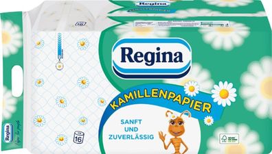 Regina Kamillenpapier 3-lagiges Toilettenpapier – 16-Rollen-Packung, 150 Blatt