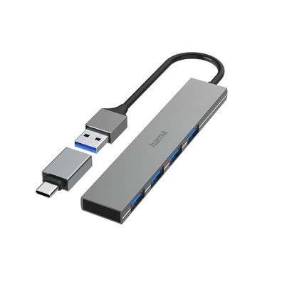 hama 00200141 hama USB-Hub Ultra Slim 4-fach grau