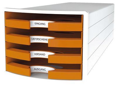 HAN 1013-51 Schubladenbox IMPULS - A4/ C4, 4 offene Schubladen, weiß/ orange