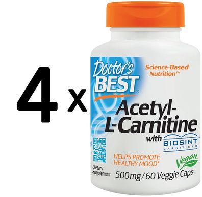 4 x Acetyl L-Carnitine with Biosint Carnitines, 500mg - 60 vcaps