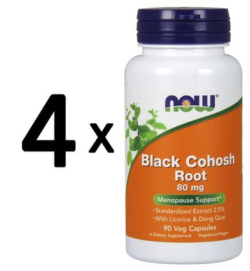 4 x NOW Foods Black Cohosh Root, 80mg - 90 vcaps