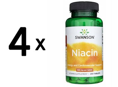 4 x Niacin, 100mg - 250 tablets