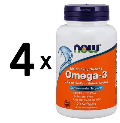 4 x Omega-3 Molecularly Distilled (Odor Controlled - Enteric Coated) - 90 softgels
