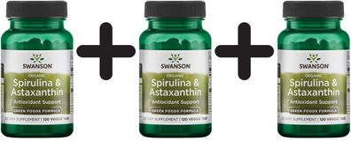 3 x Spirulina & Astaxanthin, Organic - 120 veggie tabs
