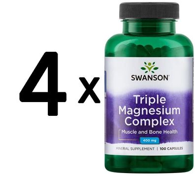 4 x Triple Magnesium Complex, 400mg - 100 caps