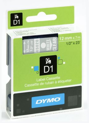 Dymo S0720600 D1 Schriftband 12 mm x 7 m weiß auf transparent(T)