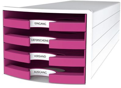 HAN 1013-56 Schubladenbox IMPULS - A4/ C4, 4 offene Schubladen, weiß/ pink