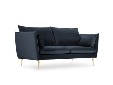 Micadoni 2-Sitzer Samtstoff Sofa Agate | Bezug Dark Blue | Beinfarbe Gold...