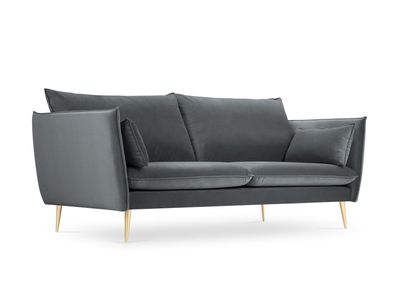 Micadoni 4-Sitzer Samtstoff Sofa Agate | Bezug Dark Grey | Beinfarbe Gold...