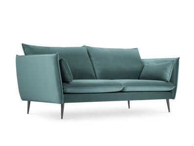 Micadoni 3-Sitzer Samtstoff Sofa Agate | Bezug Petrol | Beinfarbe Blac...