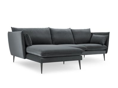 Micadoni 4-Sitzer Samtstoff Ecke links Sofa Agate | Bezug Dark Grey | Beinfarbe ...