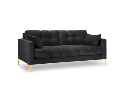 Micadoni 2-Sitzer Samtstoff Sofa Mamaia | Bezug Dark Grey | Beinfarbe Gold...