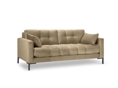Micadoni 2-Sitzer Samtstoff Sofa Mamaia | Bezug Beige | Beinfarbe Black Metal S...