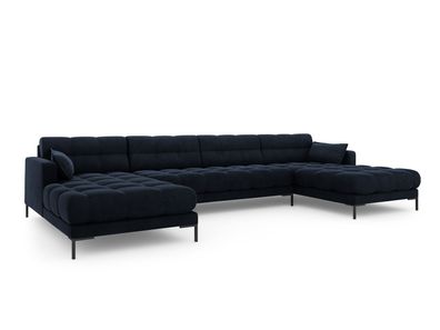Micadoni 6-Sitzer Samtstoff Panorama Sofa Mamaia | Bezug Dark Blue | Beinfarbe B...