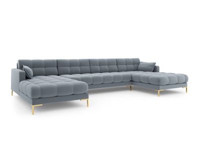 Micadoni 6-Sitzer Panorama Sofa Mamaia | Bezug Light Blue | Beinfarbe Gol...