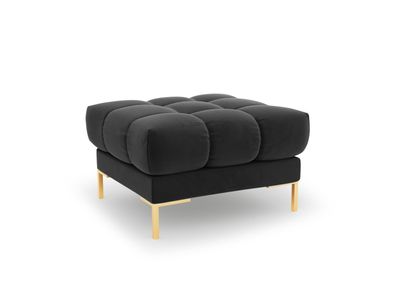 Micadoni Samtstoff Pouf Hocker Mamaia | Bezug Dark Grey | Beinfarbe Gold M...