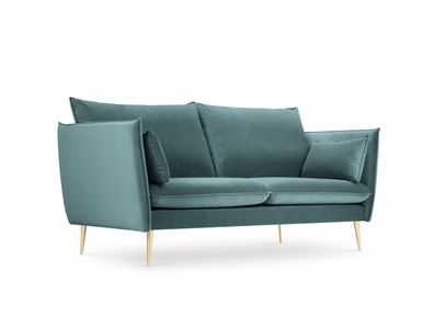 Micadoni 2-Sitzer Samtstoff Sofa Agate | Bezug Petrol | Beinfarbe Gold Me...