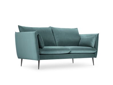 Micadoni 2-Sitzer Samtstoff Sofa Agate | Bezug Petrol | Beinfarbe Blac...