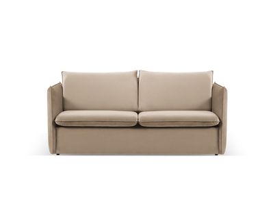 Micadoni 3-Sitzer Samtstoff Sofa mit Bettfunktion Agate | Bezug Beige | Beinfarb...