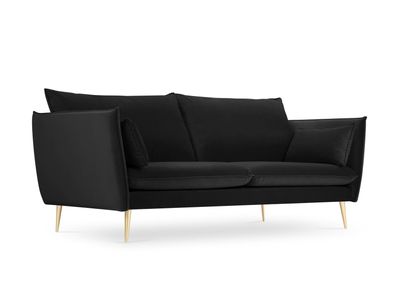 Micadoni 3-Sitzer Samtstoff Sofa Agate | Bezug Black | Beinfarbe Gold Met...